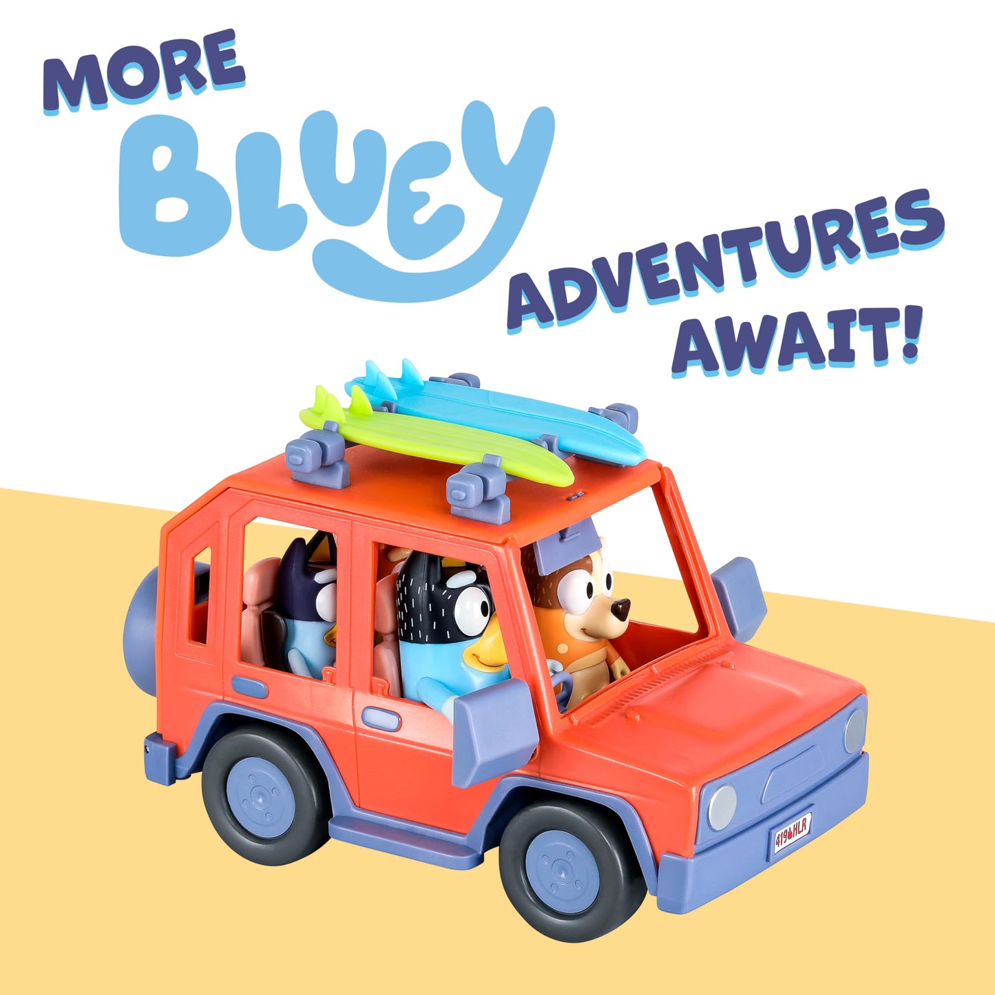 Bluey Heeler 4WD Family Toddler Toy Car with 4 Figures, Surfboards and Sticker Sheet, Pretend Play, Bluey Toys for Kids Ages 3+, Amazon Exclusive