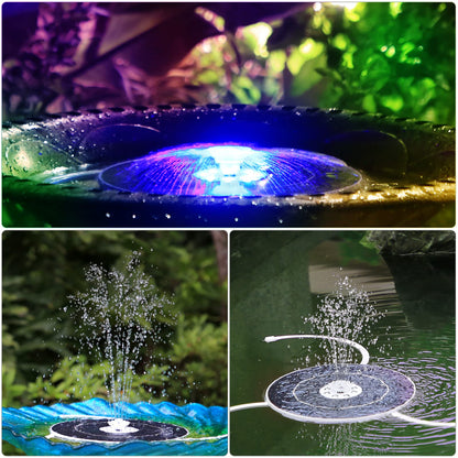 AISITIN 6.5W Solar Fountain for Bird Bath with 3000mAh Battery & Color Changing LED Light, 3 Anti-Drift Fixed Bracket & 8 Nozzles, Solar Water Fountain for Bird Bath, Garden, Pond, Patio, Courtyard