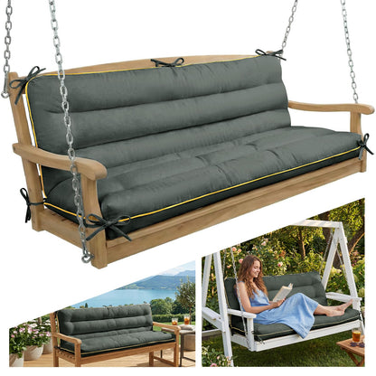 AS AWESLING 60×40 INCH Outdoor Swing Cushion with Backrest, Tie Straps & Memory Foam - Replacement for Porch Bench 2/3 Seater, Oxford Fabric (Gray, 60 INCH × 40 INCH)