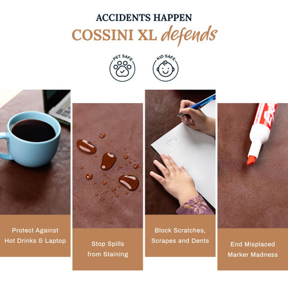 Cossini XL Desk Pad - Large Vegan Leather Desk Mat (17 x 36) - Buttery Smooth Writing, Damage Blocking, Non-Slip, Waterproof - Home Office Computer Desk Protector Blotter Laptop Keyboard Mouse Pad