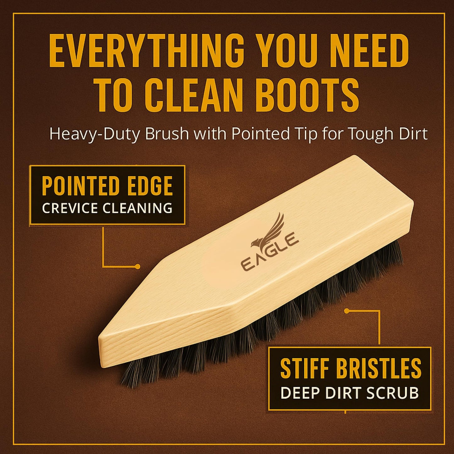Heavy-Duty Boot & Cleat Brush – Tough Bristle Scrubber for Muddy Boots, Football Cleats & Golf Shoes – Rugged Cleaning Tool for Soles, Treads & Outsoles – Wood Handle, Outdoor-Ready