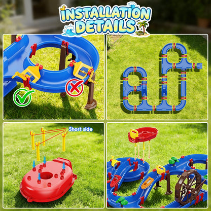 VATOS 2-Tier Watermill Summer Water Table, 124 PCS DIY Water Table with Water Pump Toys for Toddlers 3-5 4-7 Years Old, Fun Water Playset Outdoor Water Summer Toys for Backyard, Beach, Balcony, Garden
