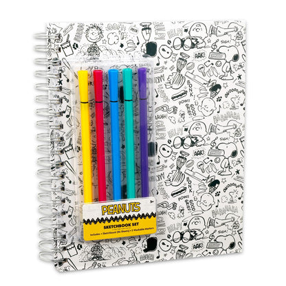 Peanuts Sketchbook Set - Bundle with Doodle Book Plus Markers, Stickers, Tattoos for Kids, Adults | Snoopy Journal Notebook Stationery Drawing Kit