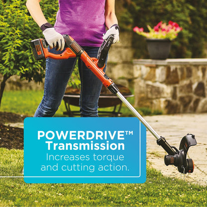Black+Decker 40V MAX 13 Inch String Trimmer and Lawn Edger with Battery and Charger, Cordless Weed Eater with Charge Indicator, High Torque PowerDrive Technology (LST140C)
