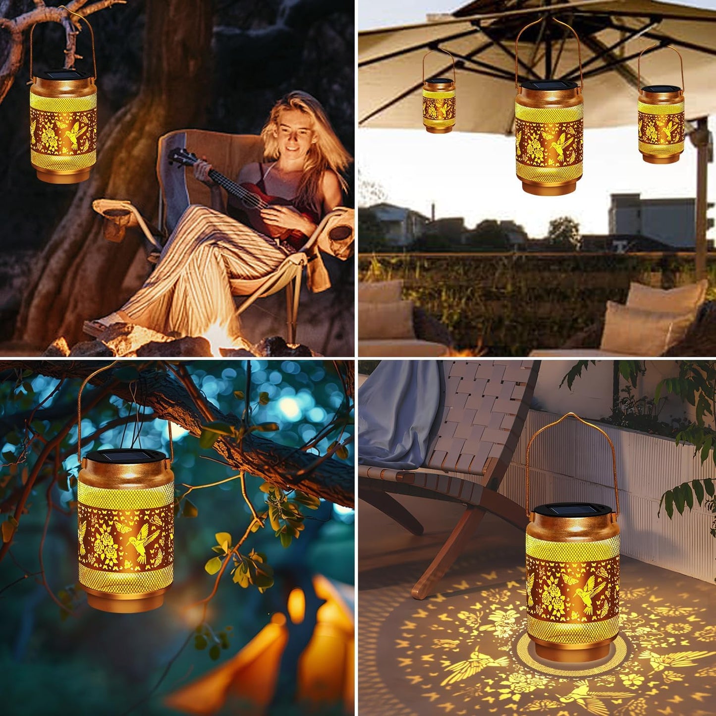 2 Pack Hummingbird Solar Lanterns Outdoor Waterproof,Hanging Solar Lights Garden Decor,Christmas Decorations Birthday Gifts for Women Mom Grandma,Metal Hollowed-Out Lanterns for Yard,Patio,Porch
