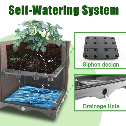 Quibbay Raised Garden Bed with Tomato Planter Cage,50.4" Self Watering Tomato Planter with Plastic Coating Steel Pipe for Climbing Vine Flowers Outdoor, Tomatoes Cage with Trellis Wheels, 1Pack