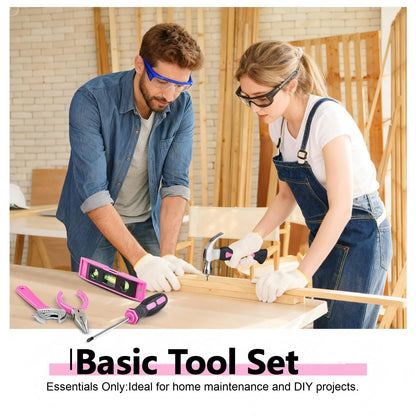 Pink Tool Set,Tool Bag for Women with Shoulder Strap,Basic Tool Kit,21Pcs,Tool Pouch with Zipper,Portable Tool Bag with Tools for Home|Dorm|Office|DIY|Desk|Apartment