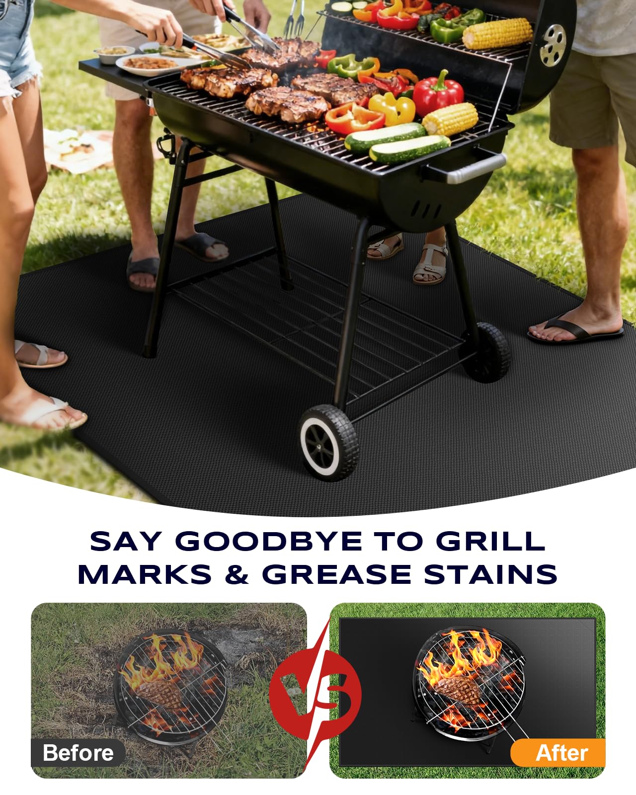 Vewaci Non-Curl 60x40 inch Under Grill Mats for Outdoor Grill, Indoor Fire Pit Hearth Rugs for Fireplace, Double-Sided Fireproof, Oilproof & Waterproof BBQ Grill Mat, Easy to Clean,for Deck/Patio/Lawn