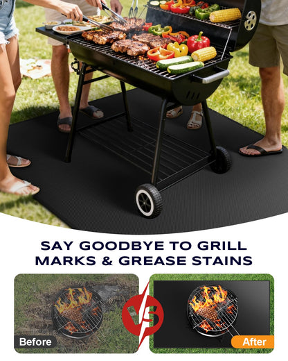 Vewaci Non-Curl 60x40 inch Under Grill Mats for Outdoor Grill, Indoor Fire Pit Hearth Rugs for Fireplace, Double-Sided Fireproof, Oilproof & Waterproof BBQ Grill Mat, Easy to Clean,for Deck/Patio/Lawn