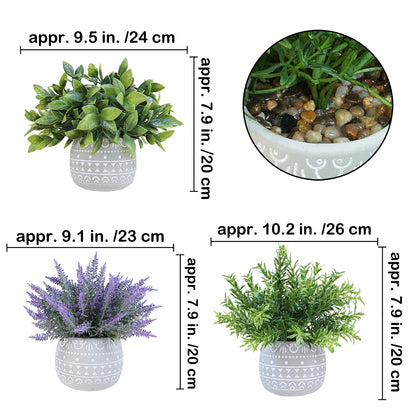 Winlyn Faux Potted Plants Set of 3 – Artificial Lavender Flower, Rosemary, Boxwood in Gray Geometric Concrete Pots for Wedding Home Living Room Table Centerpiece Windowsill Shelf French Boho Décor