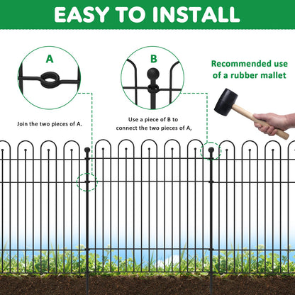 Garden Fence Animal Barrier with Gate, 32 in (H) x23.6ft (L) Decorative Garden Fence, 10 Panels No Dig, Rustproof Metal Temporary Fence, for Outdoor, Yard, Patio