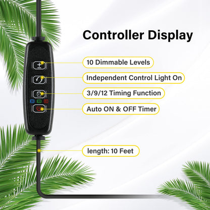 iPower 60W LED Grow Lights with Full Spectrum Plant Growing Light Strips for Indoor Plant with Auto ON/Off 3/9/12H Timer, 10 Dimmable Levels 48 LEDs Per Tude, 4 Tubes, Red&Blue