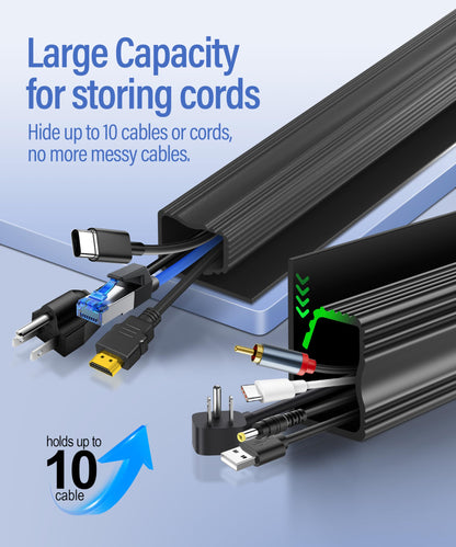 6 Pack Under Desk Cable Management Kit, J Channel Cable Raceway with Double Side Tape, Cord Organizer Tray for Desk, Easy Install, No Drilling, Cable Hider for Home & Office, Child & Pet Proof