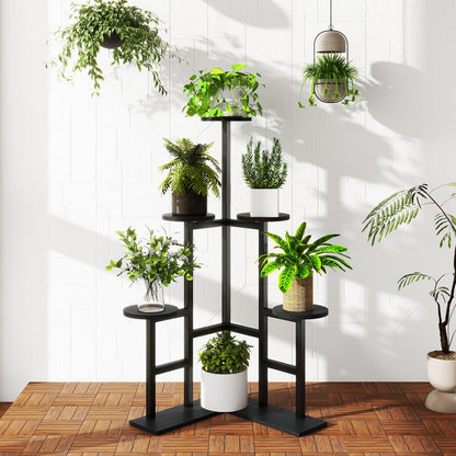 IBUYKE 6 Tier Plant Stand Indoor, Tall Flower Pot Stand for Multiple Plants, Tiered Corner Plant Shelf for Living Room Patio Balcony Garden, , Black TMJ072B