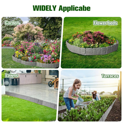 Garden Landscape Edging Borders No Dig,Lawn Edging for Landscaping,Interlocking Lawn Edging,Plastic Fencing Lawn Border,Imitation Stone Fence for DIY Outdoor Patio Balcony Yard Landscaping (40, Gray)