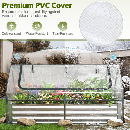 S AFSTAR Raised Garden Bed with Cover, 6FT x 3FT x 3FT Galvanized Bottomless Garden Bed with Greenhouse, Dual 2-Tier Roll-Up Windows, Easy Venting & Watering, Outdoor Metal Planter Box Kit with Cover