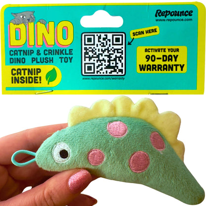 repounce Plush Dinosaur Catnip Cat Toy, Soft and Durable Crinkle Sound with Catnip Inside, Kicker Cat Toy, Cat Toys for Indoor Cats & Kittens, Lure and Attachment Toy with Loop for Cat Wand