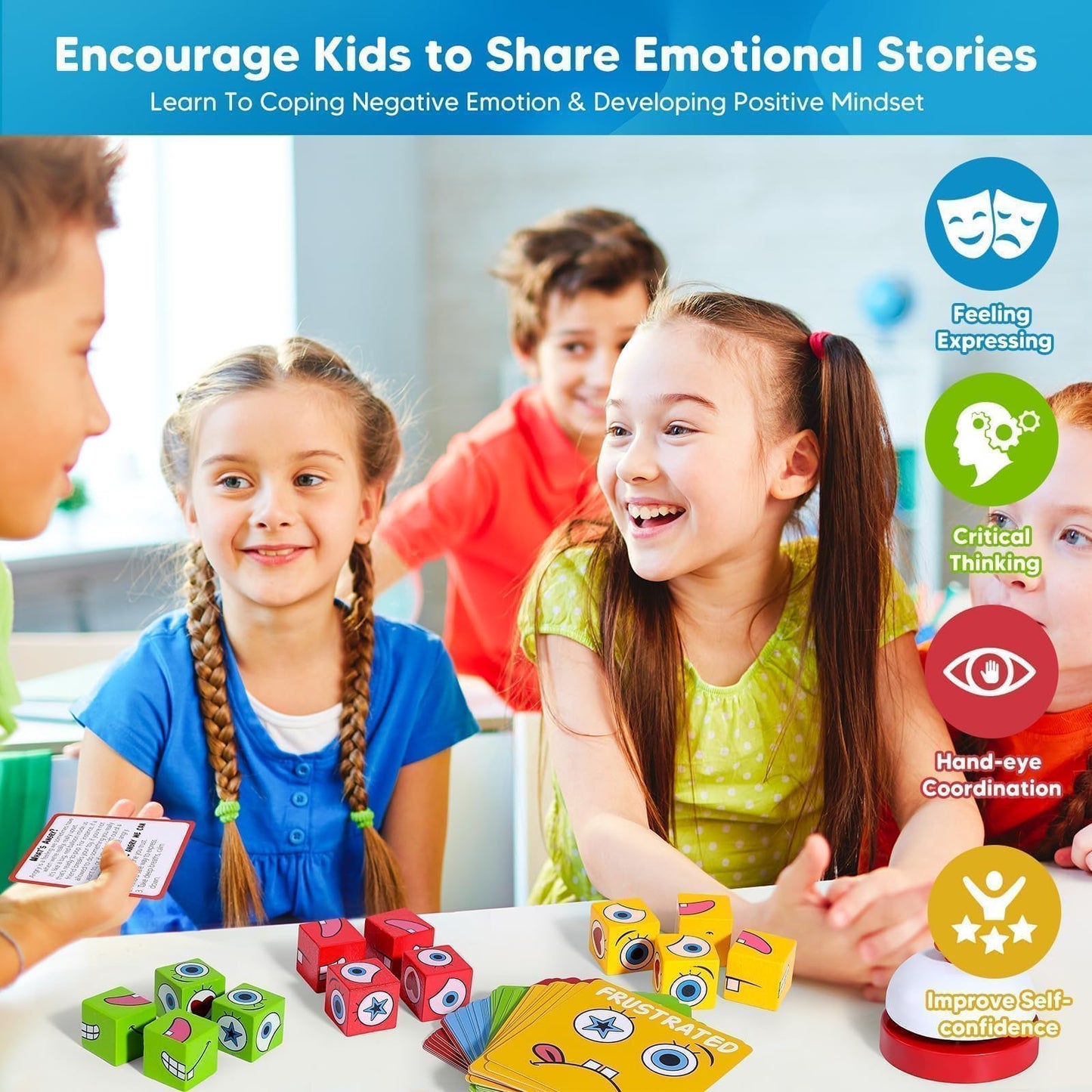 Garybank Feelings Cube Game for Kids Social Emotional Learning, W/56 Emotion Cards, Autism Speech Therapy Materials & Activities, School Counselor Office Must Haves, Feeling Toy for Kids
