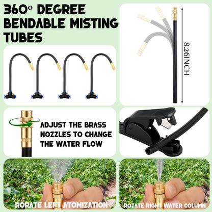 Geelin 49.21ft Garden Drip Irrigation System, 360° Adjustable Watering Kit with 16 Nozzles Automatic Irrigation Watering Misting System for Greenhouse, Yard, Lawn, Plant