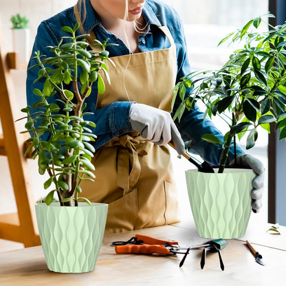 GDJUQZ 6 Pack 7 Inch Indoor Plant Pots with Drainage Holes, Outdoor Plastic Decorative Flower Pots, Garden Planters with Tray Saucers for Orchids, Violets, Succulents, Herbs, and Other Plants