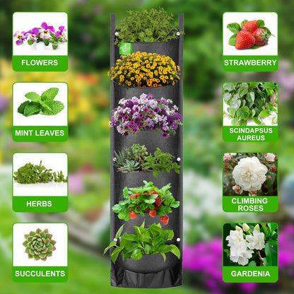 ANGTUO 6 Pockets Hanging Planters for Outdoor Plants, One Pack Wall Planter Vertical Garden, Hanging Plant Holder for Railing, Balcony, Fence