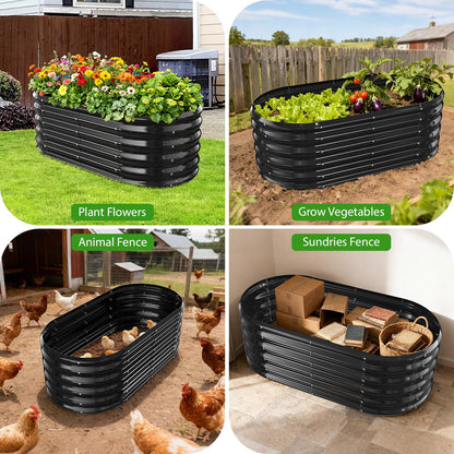 YSEJOMP 17" Tall Outdoor Garden Raised Garden Bed Kits, 4ft X 2ft Oval,0.8MM Thick Metal Raised Planter Bed/Ground Planter Box for Variety of Flowers,Herbs,Vegetables (Black, 48X24X16.5 Inches)