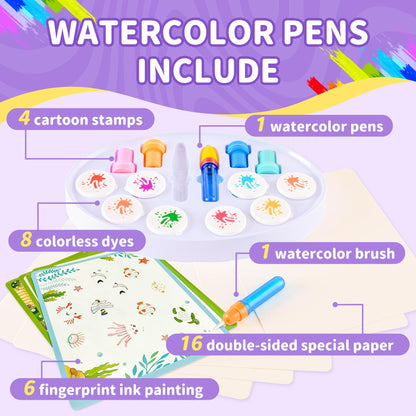 MINDNOOK Magic Brush Painting Set for Kids, Mess Free Art Station with Color-Changing Brush for Creative Learning at Home & School, Gift for Toddlers Ages 3,4,5,6,7,8,9