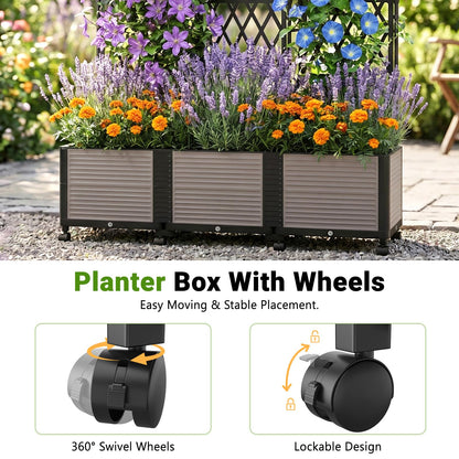 DoCred 63" H Raised Garden Bed Planter Box with Trellis, Floorstanding Vertical Horticulture Planter Box Tomato Cage with Wheels for Vine Climbing Plants, Flowers, Herbs