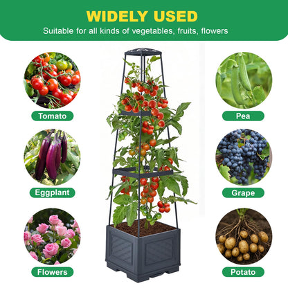 Raised Garden Bed, Tomato Cages for Garden, Tomato Cage, Raised Garden Beds Outdoor, Planter Box with Trellis, 44.8" Self-Watering Tomato Planter for Climbing Plants Vegetables Flowers(With Wheels)