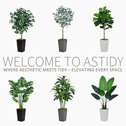 ASTIDY Artificial Ficus Tree 5FT - Faux Indoor Tree with Black Tall Planter - Fake Ficus Floor Plant in Pot - Artificial Silk Tree for Home Office Living Room Decor Indoor