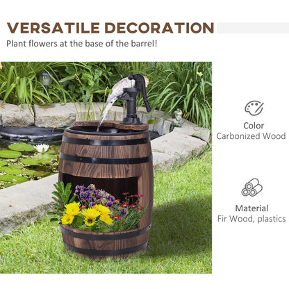 Outsunny 23" H Outdoor Water Fountain Wood and Plastic Rustic Apple Barrel Pump Garden Decor for Outside Backyard