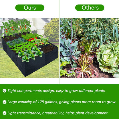 HzNzYHD 2PCS 6x3x1ft Fabric Raised Garden Bed,128 Gallon 8 Grids Rectangle Plant Grow Bags,Durable Outdoor Planter Raised Beds Pot for Growing Herbs Flowers Vegetables Potatoes Carrots