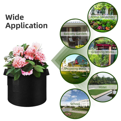 WHATWEARS 12-Pack 15 Gallon Plant Grow Bags, Thickened Nonwoven Flower Pots with Handles, Vegetable Planter Bags Containers, Cloth Planters for Garden Vegetable/Flower/Plant/Fruits Outdoor (Black)
