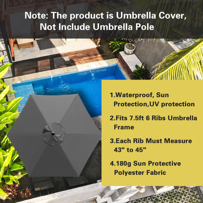Sunnyglade 7.5Ft 6 Ribs Umbrella Canopy Replacement Patio Top Cover For Market Umbrella (Dark Gray)
