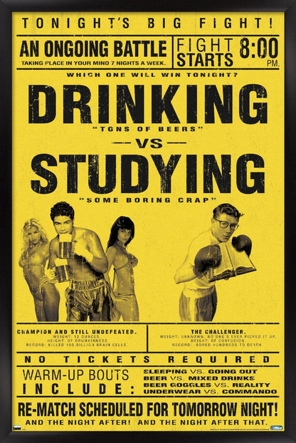 Trends International Drinking Versus Studying Wall Poster, 22.375" x 34", Black Framed Version