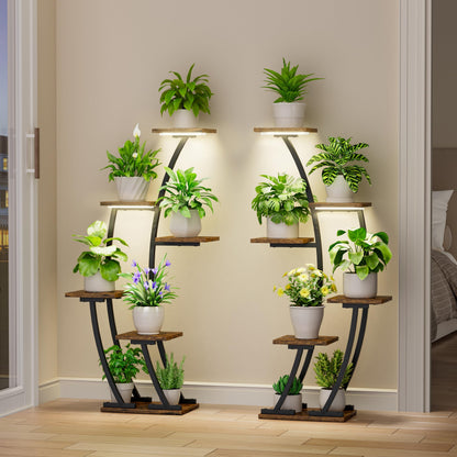 BACEKOLL Plant Stand Indoor with Grow Lights, Plant Shelf Indoor 2 Pack, Corner Plant Stands for Indoor Plants, 6 Tiered Plant Flower Display Shelf, Half-Moon Plant Rack for Home, Living Room, Black