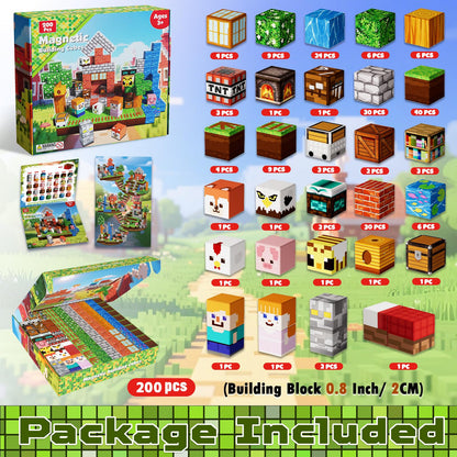 Goody King 200 PCS Magnetic Blocks - Forest Magnetic Building Blocks, Stacking Magnets for Kids, Strong Magnets, Sensory Toy for STEM Learning Toys for Kids 3+ Boys and Girls Christmas Birthday Gifts