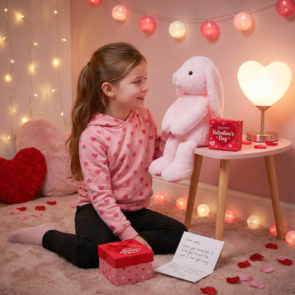 WEIGEDU Pink Rabbit Bunny Stuffed Animal Plush Toys with Floppy Ears & Heart Print for Lover, Kids, Boys, Girls, Babies - Perfect Birthday Nursery Décor Easter Christmas Bedtime Gift