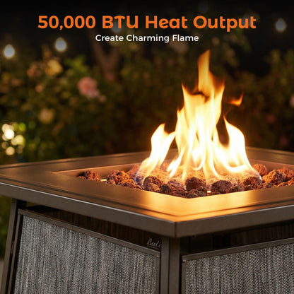 BALI OUTDOORS 50,000 BTU Propane Fire Pit Outdoor, 28 inch Propane Fire Pit Table Square, Gas Firepits for Outside Patio, Garden, Backyard