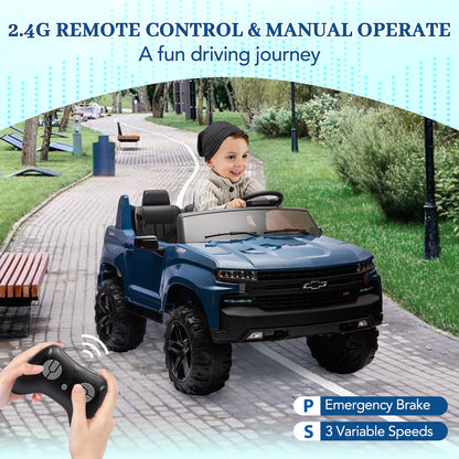 GarveeLife 24V 2-Seater Truck Licensed Chevrolet Silverado Ride On Car Kids Toy, Electric Vehicle Car for Toddlers with Parent Remote Control, Blue