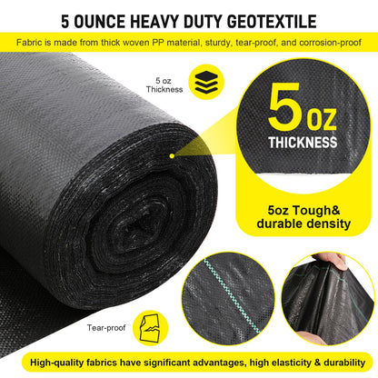 DWALE Driveway Fabric,13x115 ft Road Fabric Commercial Weed Barrier Fabric, Landscape Fabric Heavy Duty 5OZ French Drain Fabric for Erosion Control,Landscape Fabric,Weed Barrier,Construction Projects