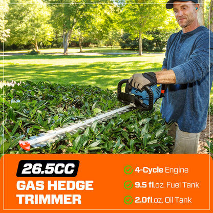 SENIX 4QL 26.5 cc 4 Cycle 22-Inch Gas Hedge Trimmer, Garden Tool to Trim Shrubs,Bushes,and More,Double Sided Dual Action Blades,1-1/8" Cutting Capacity,Includes Blade Cover(HT4QL-L)