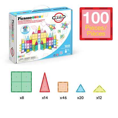 PicassoTiles 100 Piece Set 100pcs Magnet Building Tiles Clear Magnetic 3D Blocks Construction Playboards, Creativity Beyond Imagination, Inspirational, Recreational, Educational Conventional