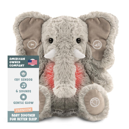 Gemma Joy Baby Sleep Soother Elephant for Baby – Cry Activated Heartbeat Stuffed Animal – Rechargeable Crib Soother with White Noise, Shush, Lullabies & Night Light – The for Newborns