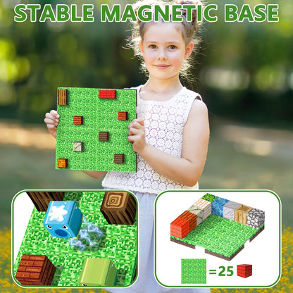Youngyes Magnetic Blocks Baseplate - Magnet Toys for Kids, 4PCS Baseplate for Minecraft Magnetic Building Blocks Placing 4" x 4", STEM Toys Birthday Gifts for Boys Girls Age 3+ Years Old, Grassland