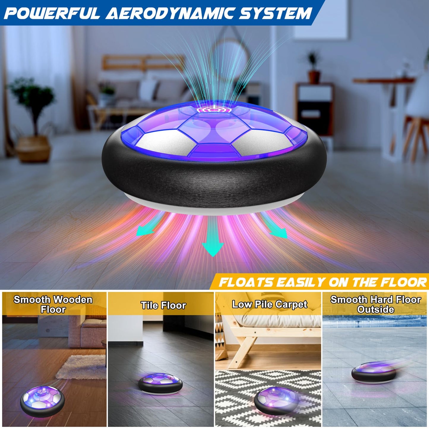 Ancesfun Kids Toys Hover Soccer Ball (Set of 2) with LED Lights and Foam Bumper for Age 3 4 5 6 7 8-16 Year Old Boys Girls, Rechargeable Air Powered Hover Balls with 2 Goals for Indoor Outdoor Game