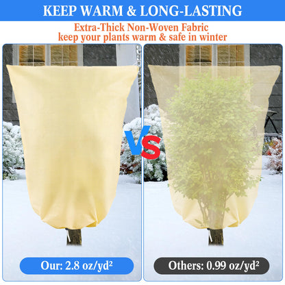 4 Pcs Plant Covers Freeze Protection, Reusable Winter Frost Cover for Outdoor Shrub & Fruit Tree Potted, 2.8oz/yd² Heavy-Duty Tree Jacket with Zipper & Drawstring, 32" x 47"