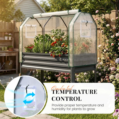 KING BIRD Large Raised Garden Bed with Cover Galvanized Elevated Planter Box with Legs 48×24×56 in for Backyard, Patio, Balcony, 700lb Capacity, Dark Grey