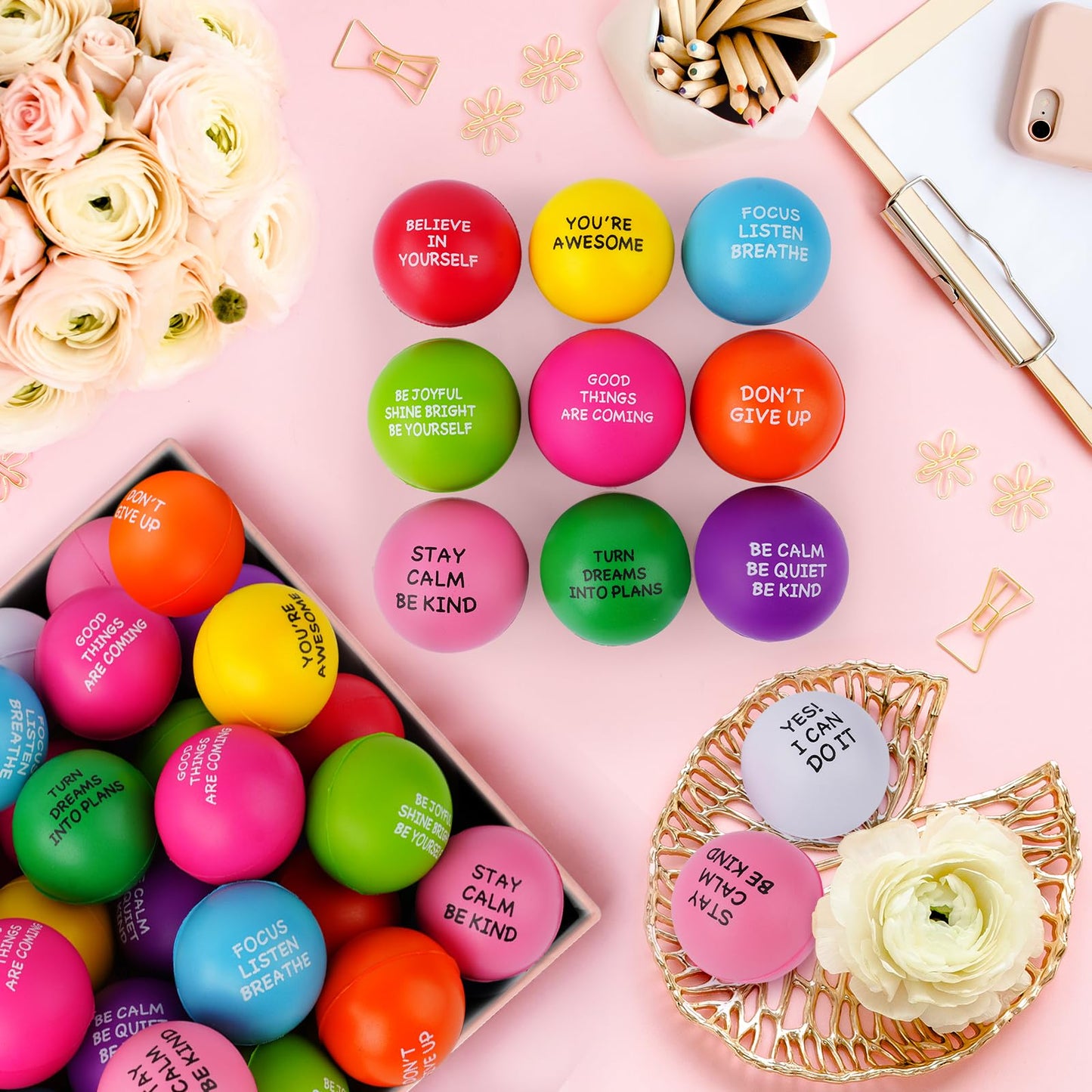 SHQDD Stress Balls for Adults, 100PCS Foam Stress Relief Toys for Kids & Adults, Bulk Squeeze Balls for Office Relief Employee Appreciation, Classroom Prizes, Student Gifts, Perfect Party Favors