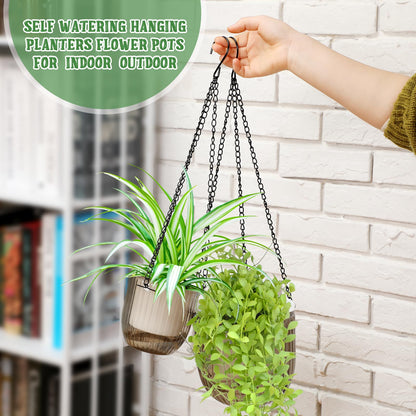 Maxcheck 4 Pcs Self Watering Hanging Planters Indoor Gift 6.5'' 4.5'' Hanging Flower Pots Baskets Outdoor Self Watering Plant with 3hooks Drainage Holes for Home(Gray)